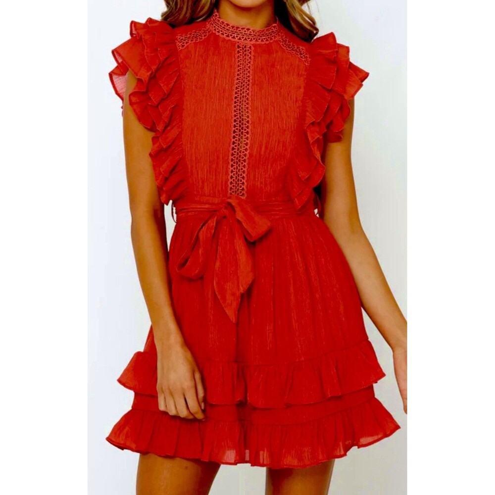 Hello Molly Ruffle Mini dress Red, Sz Small